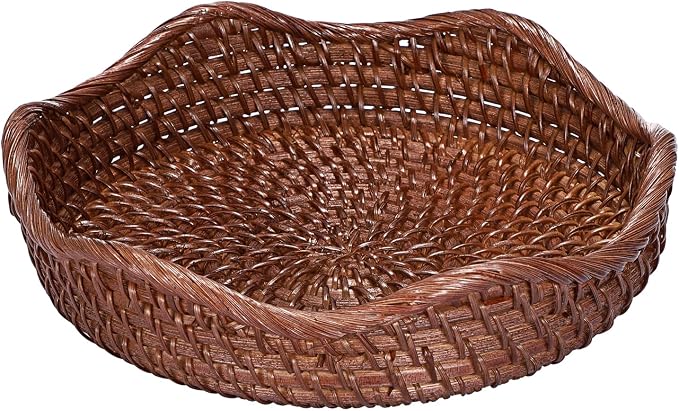 Hipiwe Round Key Bowl Tray Basket For Entryway Table Small Rattan Basket | Decorative Fruite Basket Serving Trays Wicker Storage Basket for Kitchen Coffee Table Livingroom, Brown