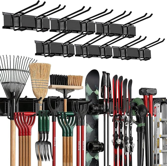 TIDYME Garage Wall Organizer, Shovel Holder Wall Mount, 96" Double Hooks | 600 lbs, adjustable double-layer tool hangers for garage wall, holds ladders, shovels, rakes, hoses & power tools