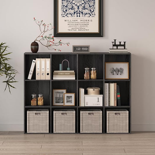 12 Cube Storage Organizer, Wooden Cube Shelves with Closed Back Panel, Reversible Bookcase, Cubes Closet Organizer for Home, Living Room, Kids Room, Office, Bedroom, Study, Hallway
