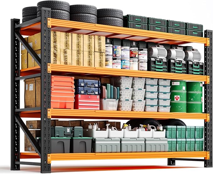 Letaya 4000LBS Heavy Duty Storage Shelves,60" W Metal Garage Shelving Units,4 Tier Large Tall Industrial Shelving,Adjustable Utility Rack Shelf for Warehouse,Basement (Orange, 60" W x 24" D x 70" H)