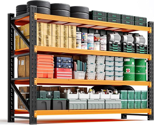 Letaya 4000LBS Heavy Duty Storage Shelves,60" W Metal Garage Shelving Units,4 Tier Large Tall Industrial Shelving,Adjustable Utility Rack Shelf for Warehouse,Basement (Orange, 60" W x 24" D x 70" H)