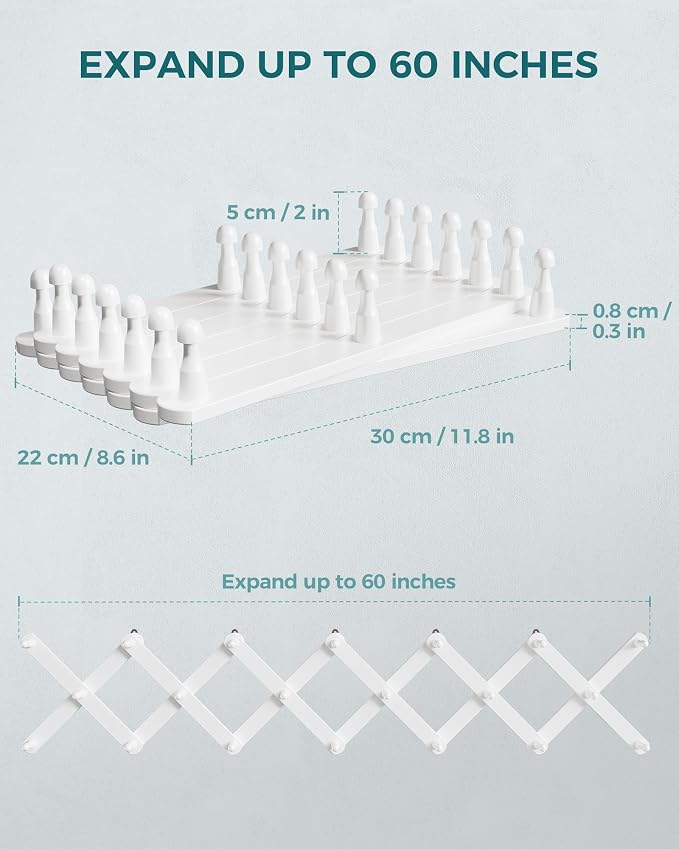 OROPY Accordion Wall Hanger with 20 Pegs, Expandable Wooden Coat & Hat Rack | White Color, Hat Display Rack, X Shape Rack for Coat, Hats, Bags, Baseball Caps, Coffee Mug, Jewelry