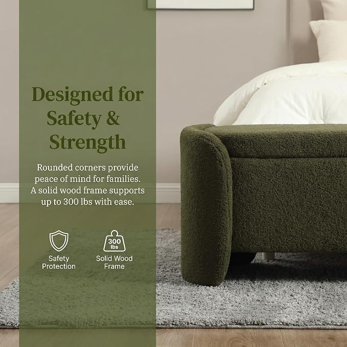 LukeAlon 50 inch Storage Ottoman Bench, Upholstered Faux Leather End of Bed Bench with Large Storage, Shoe Bench for Entryway, Living Room, Bedroom, Solid Wood Frame (Christmas Tree Green)