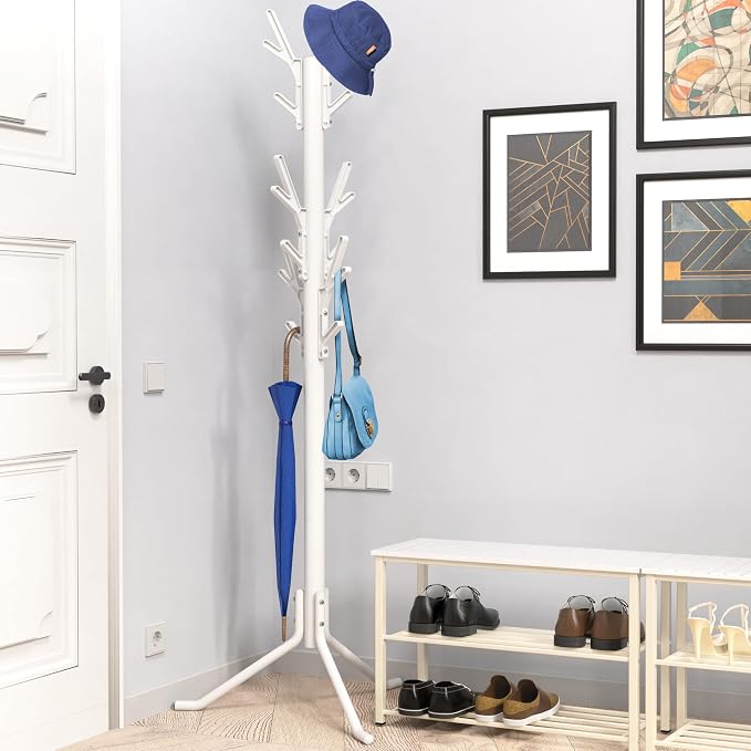 Simple Houseware Standing Coat/Hat Hanger Tree Shaped Rack, 18 Hooks, White | For Entryway, Bedroom, and Hallway