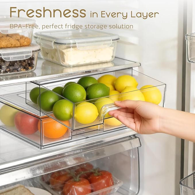 Stackable Storage Drawers, 3 Pack Clear Acrylic Makeup & Bathroom Organizer, Versatile Storage Bins for Vanity, Under Sink, Kitchen Cabinets & Pantry