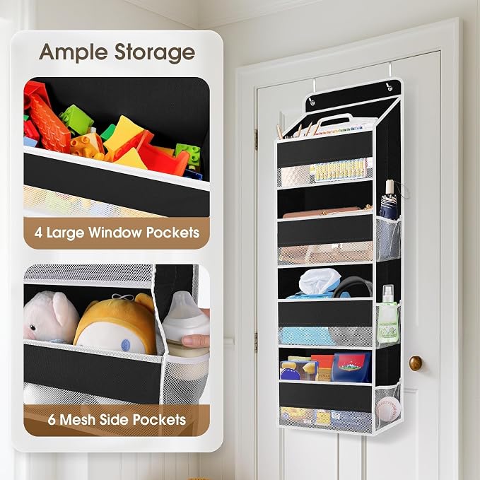 1Pack Over The Door Organizer Large Capacity Hanging Storage Room Organizer | 40 lb Capacity, Ultra-Sturdy, Foldable, Mesh Design with Clear Window, Space-Saving Organizer for Pantry, Nursery & Closet