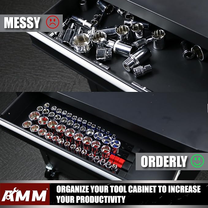 AMM 18-Piece Socket Organizer, 1/2 inch, 3/8 inch and 1/4 inch Drive ABS Tools-Socket Holder,Heavy Duty Socket Racks, Premium Quality Socket Clip Rail Holder,The best tool trays in the garage