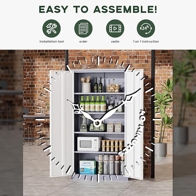 Greenvelly Metal Garage Storage Cabinet, 72" Locking Metal Cabinet with Doors and Adjustable Shelves, Steel Tool Cabinets, File Cabinet for Home Office, Garage (36" W x 18" D)