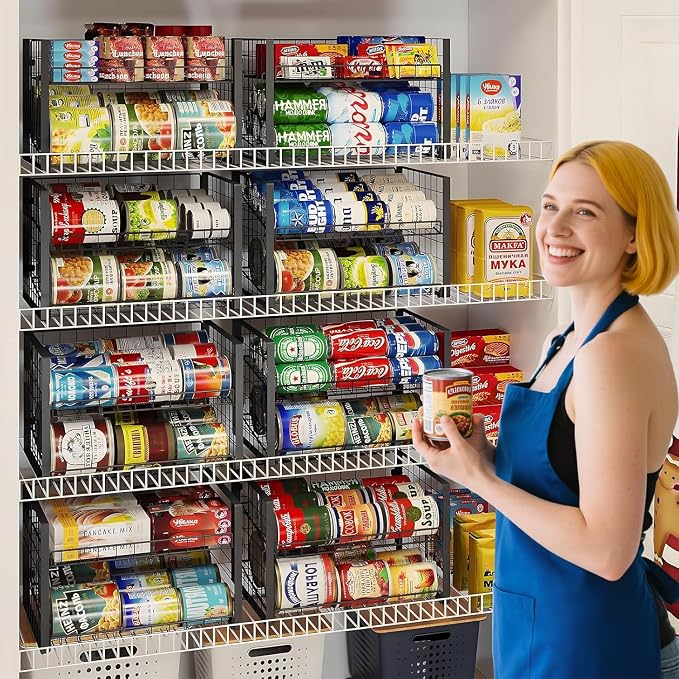 JKsmart 2-Tier Stackable Rack Organizer for Pantry, Adjustable Dispenser Holds Up to 88 Cans, Storage Holder for Various Ounces of Canned Drinks, Black, 3 Pack
