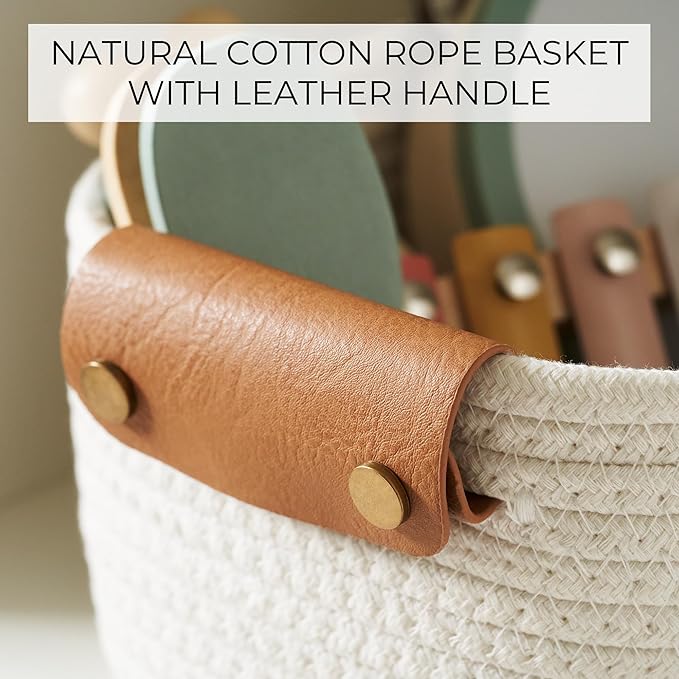 Beautiful Storage Basket Set of 5 - Sturdy Cotton Rope Baskets for Shelves Are Perfect for Organizing Your Home - Quality Storage Bins Easily Fit With Any Nursery or Bedroom Decor