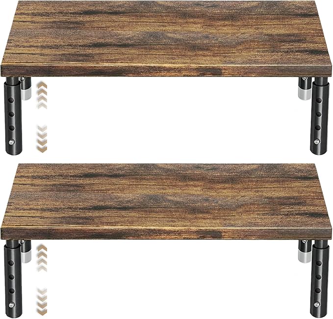 ECOLOVI Adjustable Wood Computer Monitor Stand Riser for Desk, Office Desk Organizer and Accessories for Monitor, Laptop, PC, Printer, Office Desk Accessories Workspace Organizer for Home Office Supplies, Brown 2-Pack