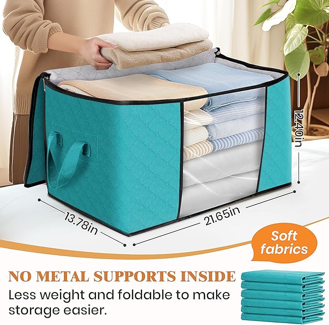 Fab totes Storage Bags,Clothes Blanket Storage Bins Foldable Closet Organizers with Reinforced Handle for Home Dorm Storage and Organization,Fabric Bags for Organizing Sheets,Clothing (Green,8 Pack)