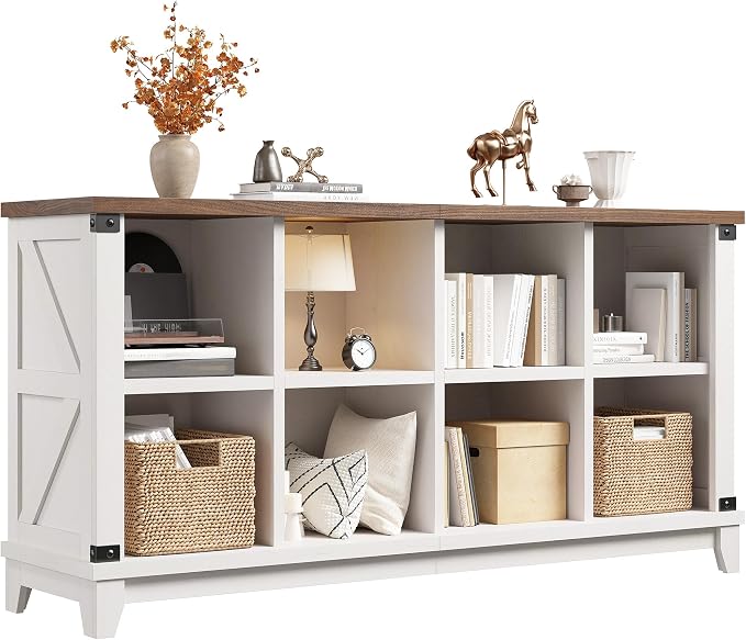 EnHomee Farmhouse 8-Cube Storage Organizer for Living Room, White | Home Organization Lovers, Wood & Metal, Holds 352 Lbs, Anti-Tip & Stabilizers