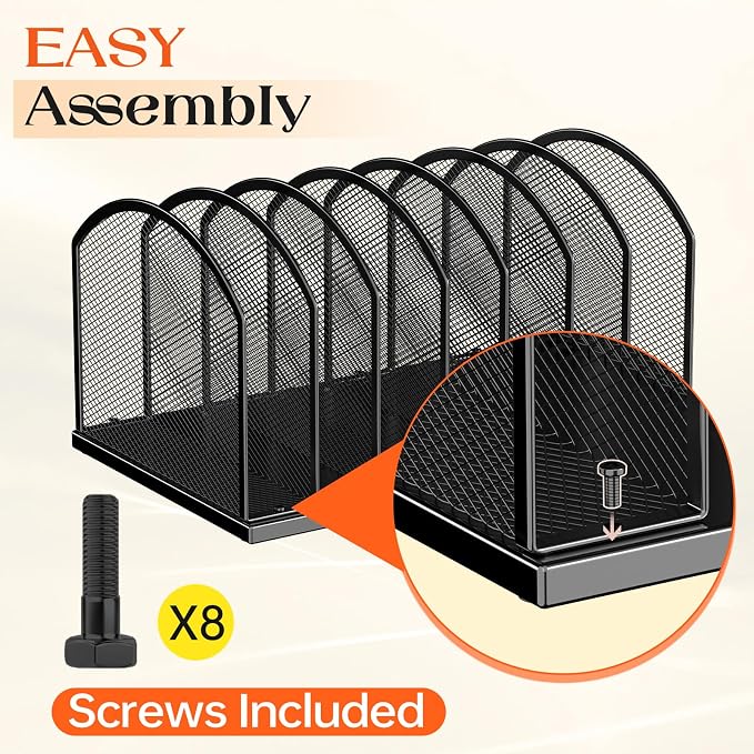 Gawerk 7-Section Metal Upright File Sorter Organizer, Office Small Letter Sorter Desktop File Organizer Metal Mesh Iron Sole, Black