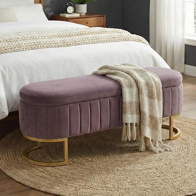65" Velvet Storage Ottoman Bench End of Bed for Bedroom Entryway Purple