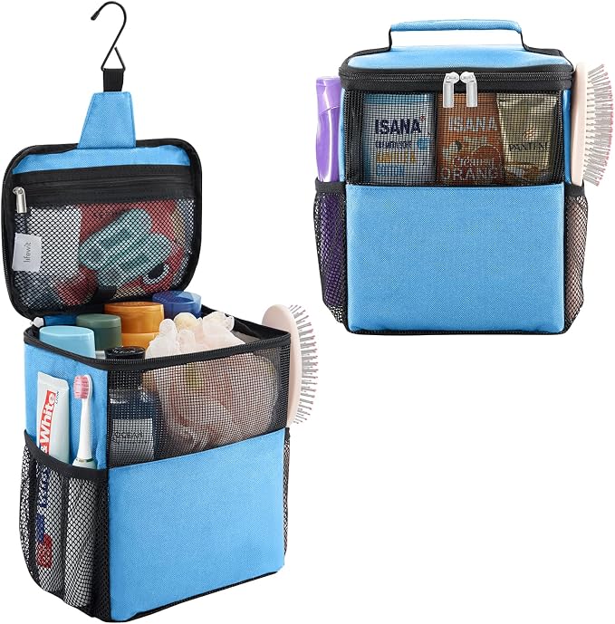 Lifewit Mesh Shower Caddy Bag Portable for College Dorm Room Essentials, Hanging Organizer Basket, Quick Dry Tote Bag for Camping, Bathroom, Beach, Travel, Medium, Blue