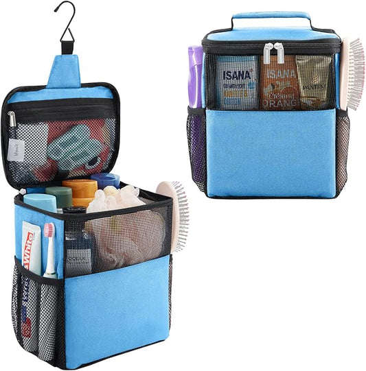 Lifewit Mesh Shower Caddy Bag Portable for College Dorm Room Essentials, Hanging Organizer Basket, Quick Dry Tote Bag for Camping, Bathroom, Beach, Travel, Medium, Blue