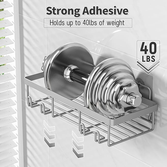 Liuoud 5 Pack Shower Caddy Organizer Rack Shelf for Inside Shower, Self Adhesive Bathroom Wall Storage Basket Rustproof Stainless Steel Large Capacity Shampoo Holder, Grey