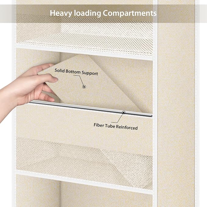Univivi Over the Door Organizer for Baby Nursery, Beige Pattern, 5-Shelf | Door Storage with Large Capacity Breathable Mesh Pockets, Fabric Over Door Organizer for Baby Essential, Bedroom and Dorm
