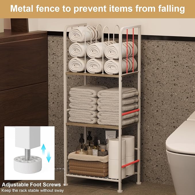 3-Tier Freestanding Towel Racks for Bathroom, White Towel Rack Stand | Detachable M-shaped Dividers for Bath Towel Storage Premium Iron & Wood Holder Crafted for Bathroom Organization