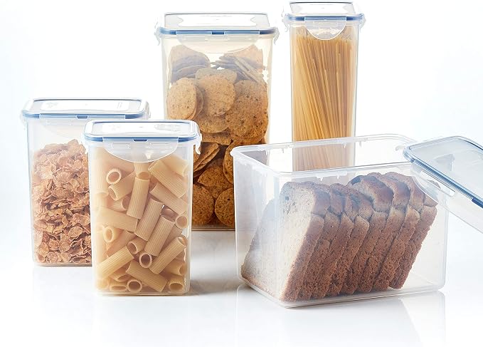 LOCK & LOCK Easy Essentials Food lids/Pantry Storage/Airtight containers, BPA Free, Square-16.9 Cup-for Chips, Clear (Pack of 3)