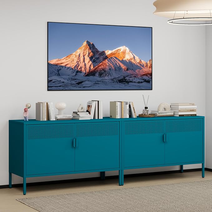 Metal Storage Cabinet with 2 Doors & Adjustable Shelves, Blue | 25"H Accent Cabinet, Metal Locker Storage Cabinets, TV Stand Cabinet for Home, Office, Living Room, Entryway