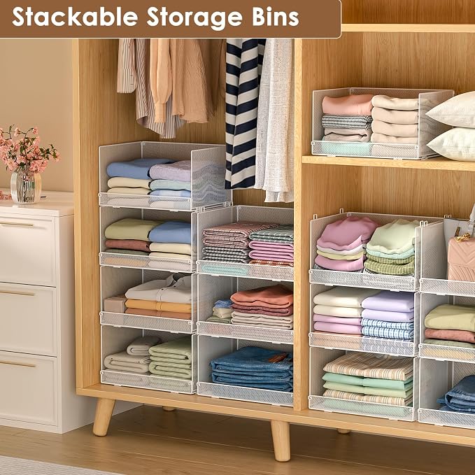 Tiaoheka 5-Tier Stackable Closet Organizers and Storage, Metal Wire Storage Shelves for Closet, Mesh Closet Shelves and Storage Bins for Clothes, Sweaters and Handbags