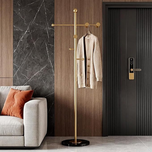 68.9 Inch Tall Modern Coat Rack,Gold Coat Tree Freestanding,Heavy-Duty Metal Coat Rack Freestanding with Sturdy Marble Base for Entryway,Hallway,Bedroom,Holds Coats Hats Bags Scarves