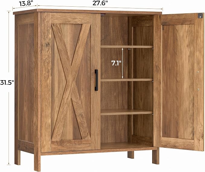 Homleke Farmhouse Shoe Cabinet with 2 Barn Doors & Wood Legs | Tall 4-Tier Shoe Storage Cabinet, 3 Adjustable Shelves, Shoe Rack Organizer, for Entryway, Hallway, Closet, Rustic Walnut