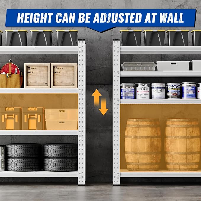 BYNSOE 78.8" W Storage Shelves 7000lbs Garage Metal Shelving Heavy Duty Garage Shelves Adjustable Storage Shelves for Industrial, Factory, (White, 78.8" W X 24" D X 78.8" H)