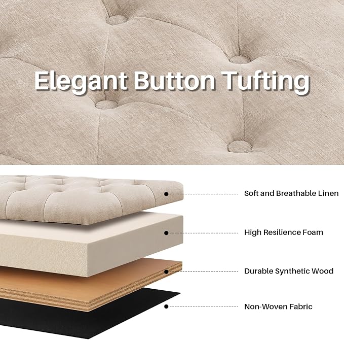 63.8" Storage Bench for Bedroom End of Bed Ottoman Chenille Light Brown | Ultra-soft Breathable Chenille Fabric Upholstered Ottoman Footrest with Rolled Arms for Bedroom Living Room Holds 700lb