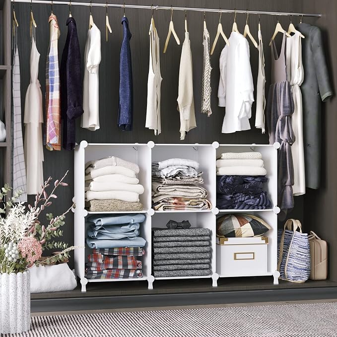 AWTATOS Closet Organizers and Storage, 6 Cube Storage Organizer, White | Portable Closet Storage Shelves, DIY Stackable Storage Cube Book Shelf, Plastic Clothes Organizer Shelving for Bedroom, Home