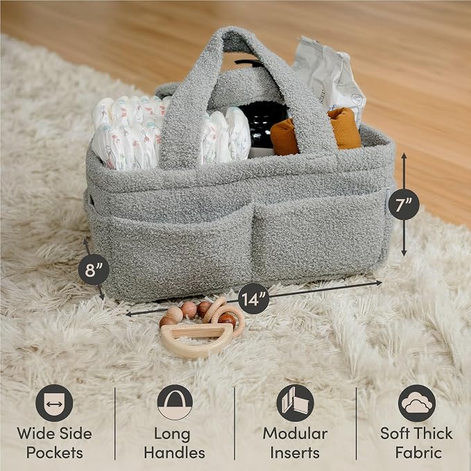 PUTSKA Baby Diaper Caddy Organizer, Nursery Basket, Gray Fleece