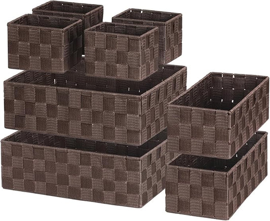 Posprica Woven Baskets, Storage Baskets for Organizing (Set of 8), Cube Baskets Bin Container Matching Storage Boxes Organizers for Pantry, Office, Shelves, Media-room