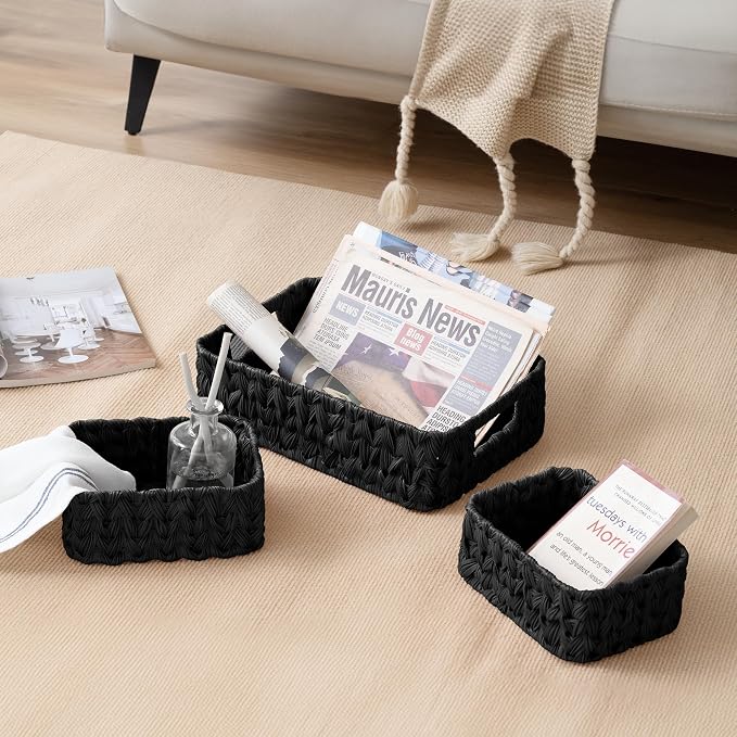 Granny Says Wicker Baskets For Shelves, Small Woven Baskets For Organizing | Small Woven Storage Baskets for Shelf, Rattan Basket For Organizing, Wicker Basket Set, 3-Pack Small Waterproof Baskets