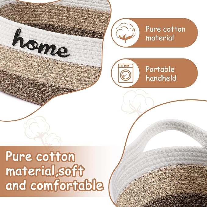 Dog Toy Basket Woven Baskets for Organizing Rope 22"X11"X7.9" Large Storage Basket with Handle Cute Cotton Nursery Gift Dog Toy Bins Organizer-Light Brown