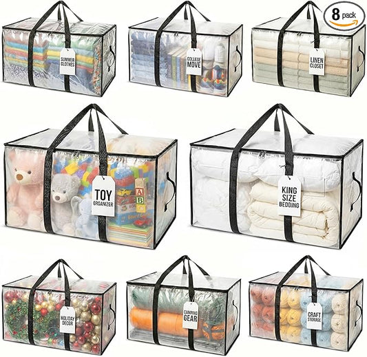 ClearSpace Oversized Moving Bags or Storage Bag – Large Moving Boxes with Backpack Straps, Zippers & Handles – Heavy-Duty Packing Bags for Moving, College Dorm, Christmas Decorations, 8 Pack.