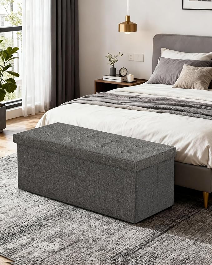 GLAXYFUR 43 Inches Folding Storage Ottoman Bench, Storage Chest, Grey | Ottoman Foot Rest, End of Bed Bench, Load 660 lb, Storage Box for Living Room, Bedroom, Entryway