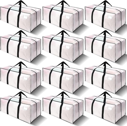 VELVETSURE 12 Pack Heavy Duty Large Moving Bags W/Backpack Straps - Strong Handles & Zippers, Storage Totes For Space Saving, Fold Flat, Alternative to Moving Box and Storage Bin, Semi-Transparent