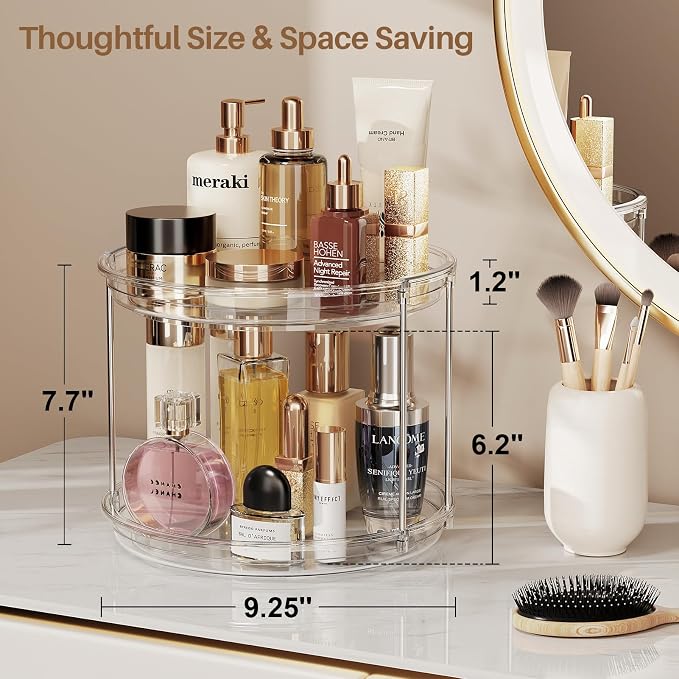 LAMU 4 Pack 2 Tier Lazy Susan Turntable Organizer 9.25'' Rotating Spice Rack Organization for Cabinet, Kitchen, Pantry, Countertop, Bathroom, Vanity, Medicine Cabinet Organizer, Clear