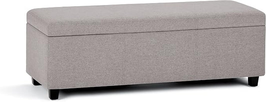 SIMPLIHOME Avalon Storage Ottoman Bench - 48" Wide x 16" High Upholstered Linen Look Fabric Rectangular Lift-Top Ottoman in Cloud Grey, Contemporary Bench for Living Room with High-Density Foam