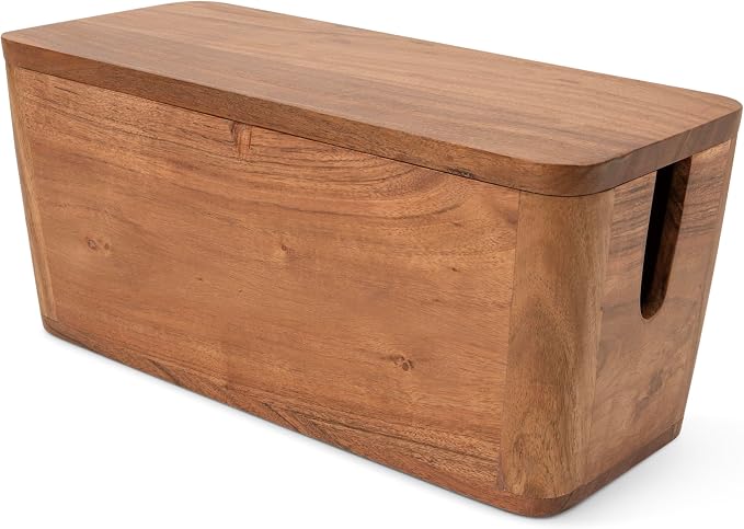 Extra Large Cable Management Box - Acacia Wood - Cable Organizer Box and Power Strip Box for Electrical Cord Management - Hide Desk Cord and Floor Cables - Wire Storage and Organization for Cords | Acacia Wood, Cable Organizer, Rustic Style, Modern Des...