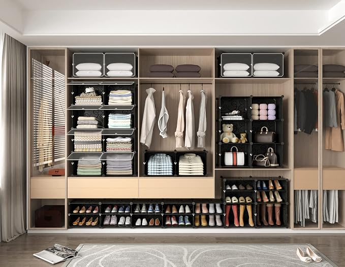 HOMIDEC Shoe Rack Organizer 32 Pair Modular Shoe Storage Cabinet for Closet | PP Plastic, Sturdy Steel Frame, Waterproof, Dustproof, Easy Clean, Shoe Shelves for Closet Garage Hallway Bedroom Entryway