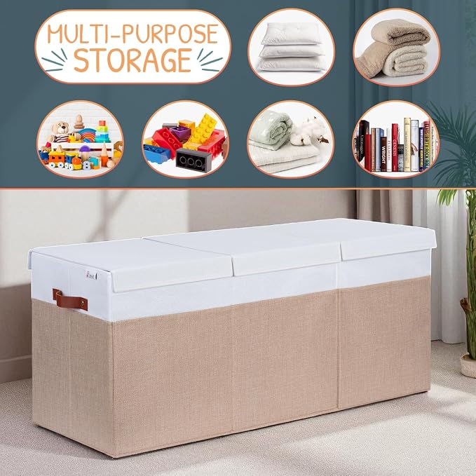 SoftOwl Extra Large Toy Storage Organizer with Lid - Sturdy, Collapsible Toy Chest Storage Box Design - Toys Bin with Dividers for Kids, Nursery, Bedroom, Playroom 37"x16"x14"