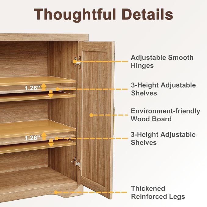 29" Fluted Sideboard Buffet Cabinet with Storage,Natural Oak | Modern Credenza with 2 Doors & Adjustable Shelves,Coffee Bar Table Console for Dining Room Kitchen Living Room Entryway