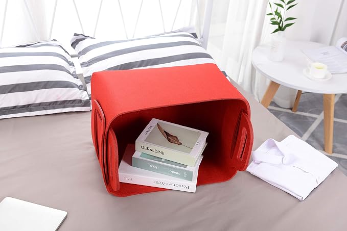 Minoisome Storage Basket Felt Storage Bin Collapsible& Convenient Box Organizer with Carry Handles for Office Bedroom Closet Babies Nursery Toys Laundry (Red, 17.9inch（L）×12.2inch（W）×11.6inch（H）)
