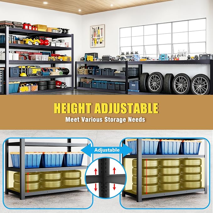 84" H Heavy Duty Wire Garage Shelving, 5-Tier Adjustable Industrial Metal Storage Shelving Unit,Standing Storage Rack for Warehouse and Basement, 24" D x 55" W x 84" H