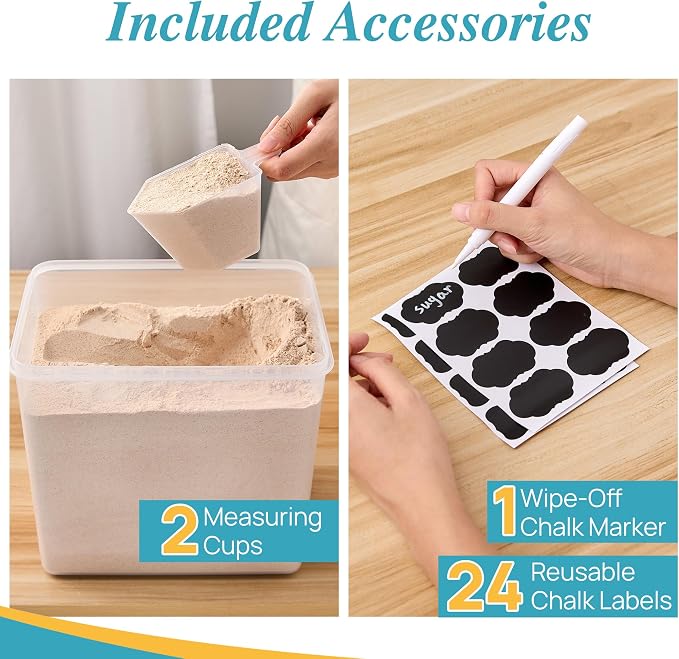 Vtopmart 9.5L Flour Sugar Storage Containers, 2 Pack, Each Fits 12.5 lb | Each for 12.5 lb Flour, Airtight Seal, Multiple Sizes, BPA Free, Food Grade Material, Dishwasher Safe (Not Lids)
