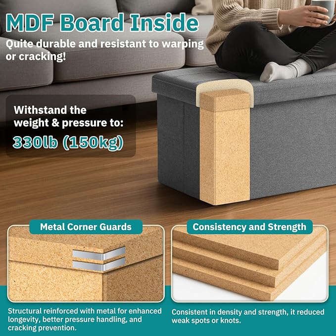 30-INCH Ottoman with Storage, Footrest Storage Bench, End of Bed Bench Coffee Table for Living Room, Bedroom, Entryway (Gray)