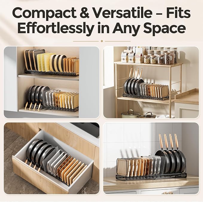 MUDEELA Expandable Cutting Board Organizer Pot Lids Rack 15 Dividers 2-Pack | Expandable Pots and Pans Organizer under Cabinet, 15 Adjustable Dividers, Fits Bakeware Cookie Sheet Baking Tray Muffin Tin
